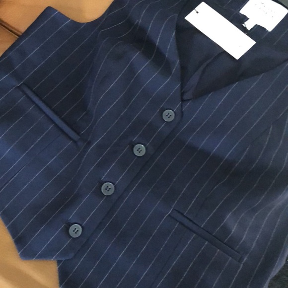 NWOT - Maison D’Amelie Paris (L) Dressy Striped Suit vest button down - Picture 2 of 11